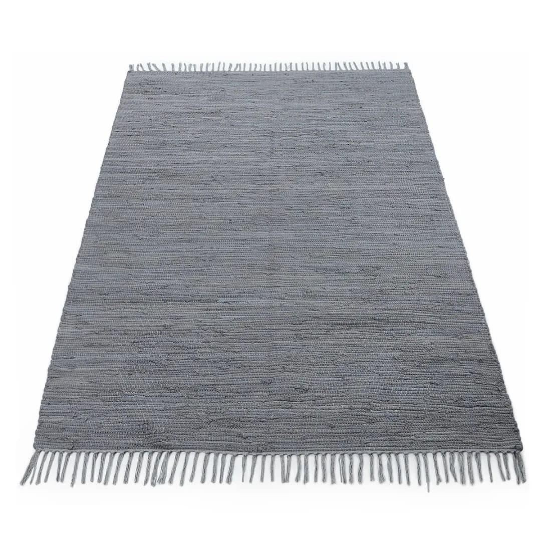 Flickenteppich Kelim Chindi Uni Grau/Lichtgrau 160 x 230cm | Grau