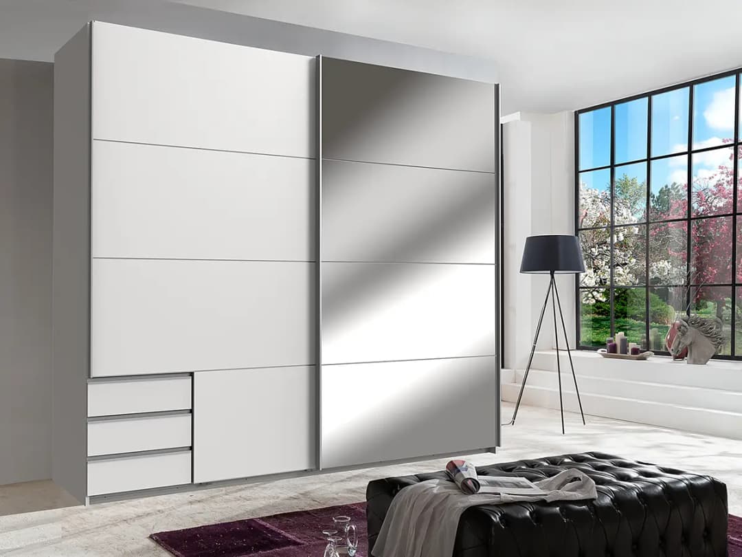 Schwebetürenschrank Seattle 225cm Weiß/Weiß | Weiß