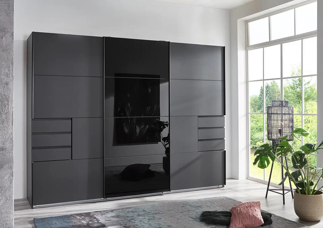 Schwebetürenschrank Saigon | Schwarz