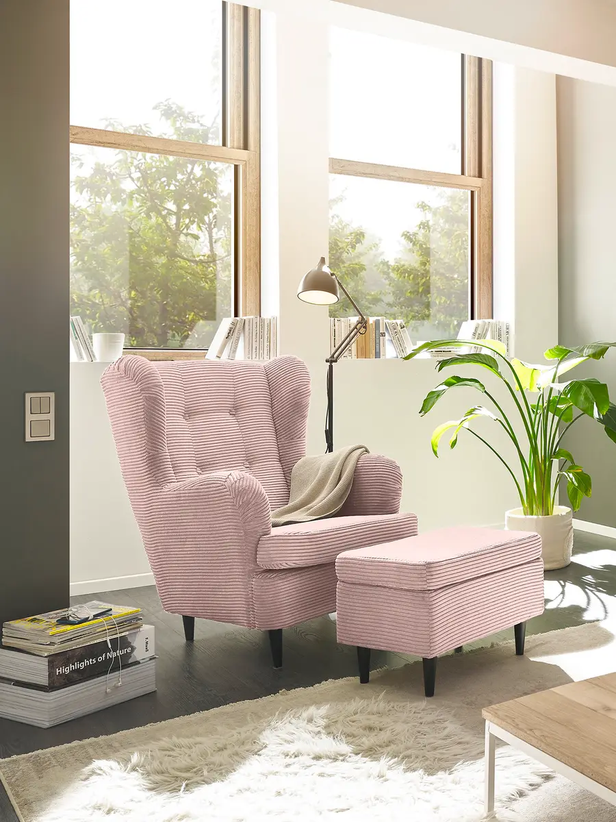 Fredriks Sessel Zuri mit Hocker | Rosa