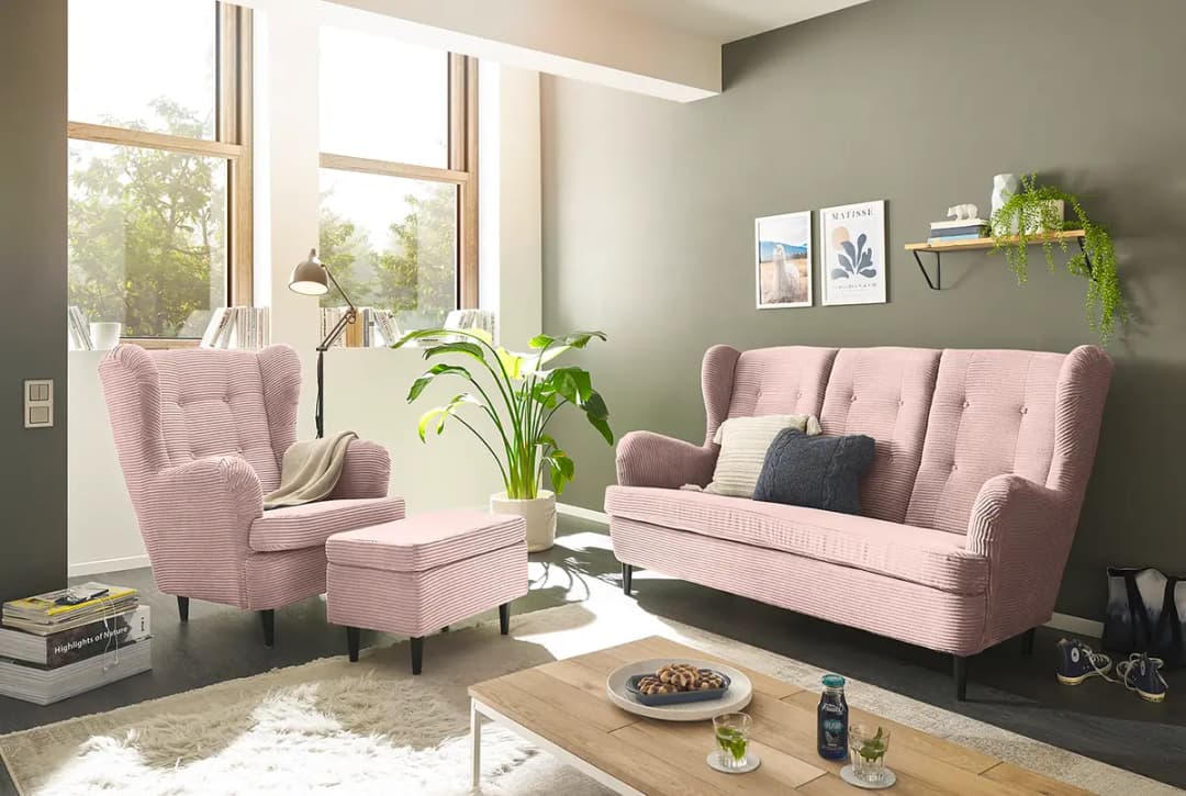 Fredriks Sessel Zuri mit Hocker | Rosa