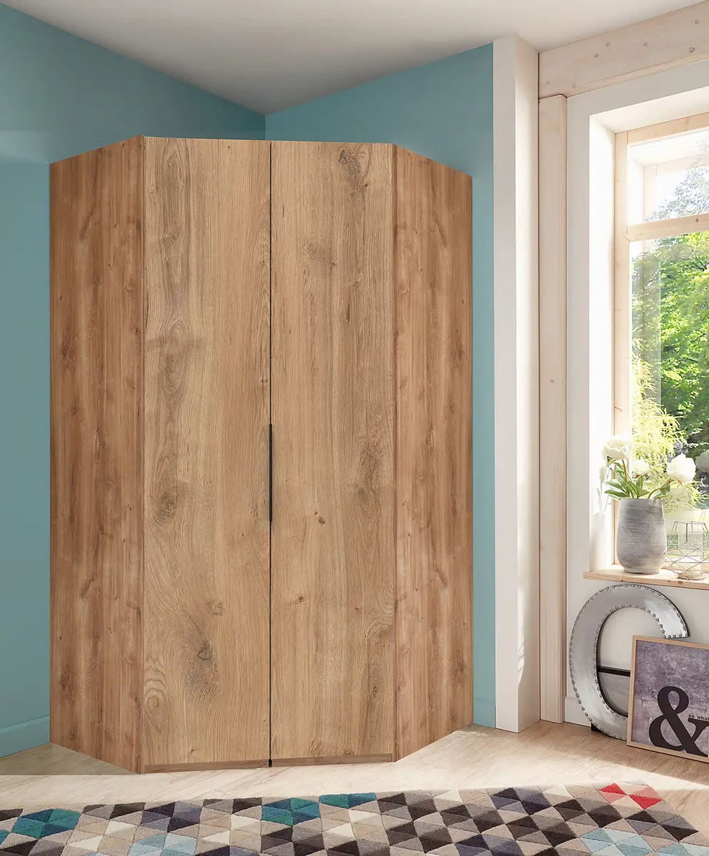 Beleuchteter Eckschrank Level36 216cm Braun/Plankeneiche Dekor Schwarz