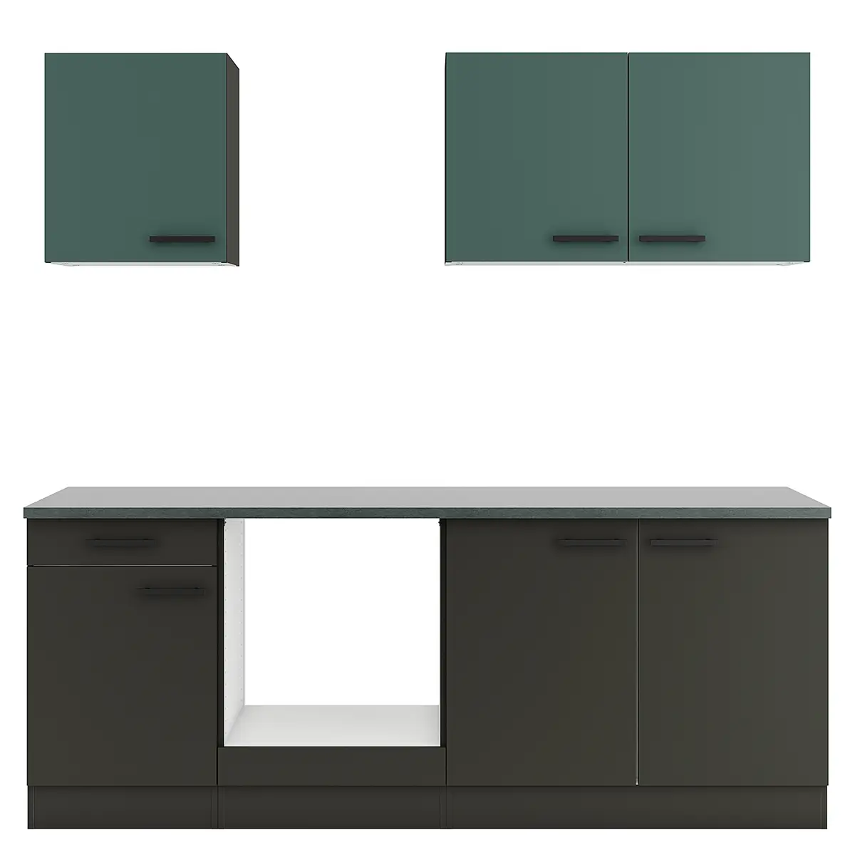 Küchenzeile Anthrazit A 210cm Grün/Anthrazit/Grün ohne