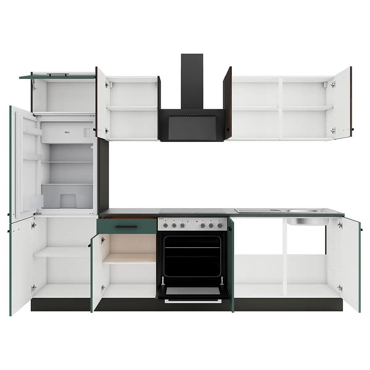 Küchenzeile Anthrazit A 270cm Braun/Grün/Nussbaum Dekor ohne