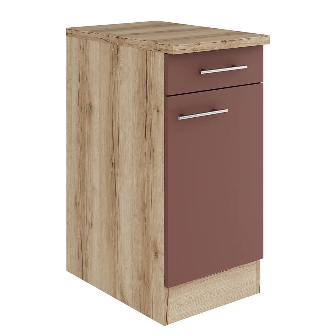 Unterschrank 40cm Rot/Rostrot/Wildeiche Dekor | Rot