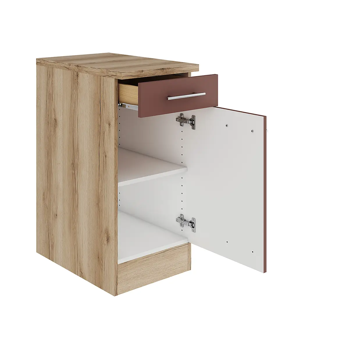 Unterschrank 40cm Rot/Rostrot/Wildeiche Dekor | Rot