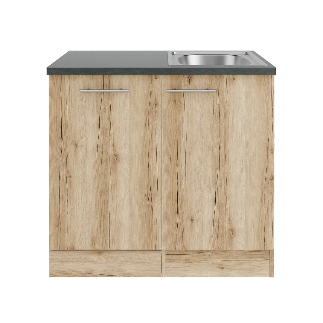 Spülenschrank Variante C 90cm | Holztöne