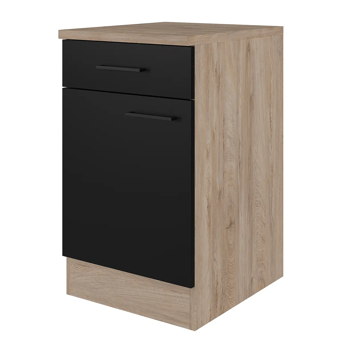 Unterschrank 50cm Schwarz/Schwarz/Wildeiche | Schwarz