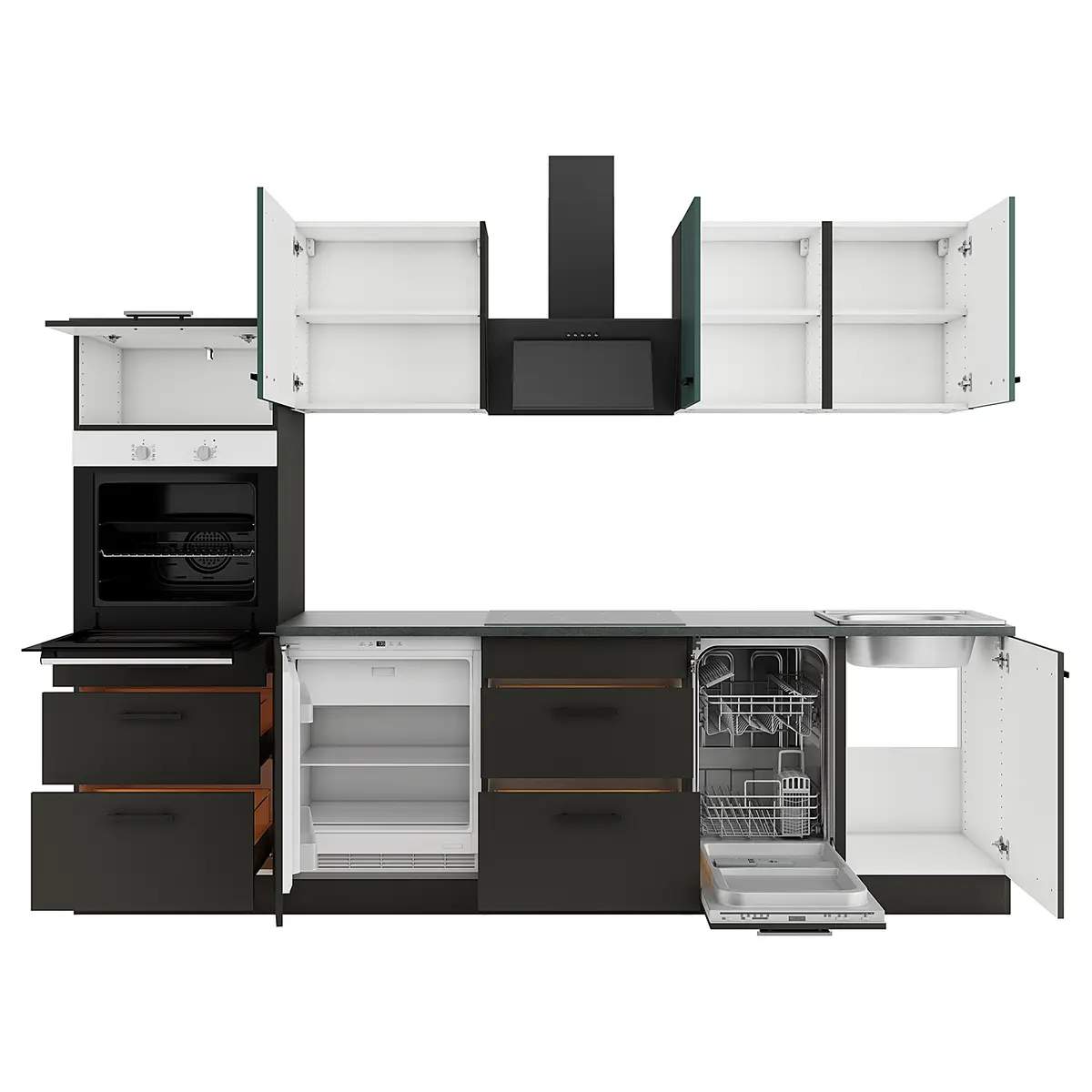 Optifit Küchenzeile autark Anthrazit 270 x 207 x 60cm | Mehrfarbig