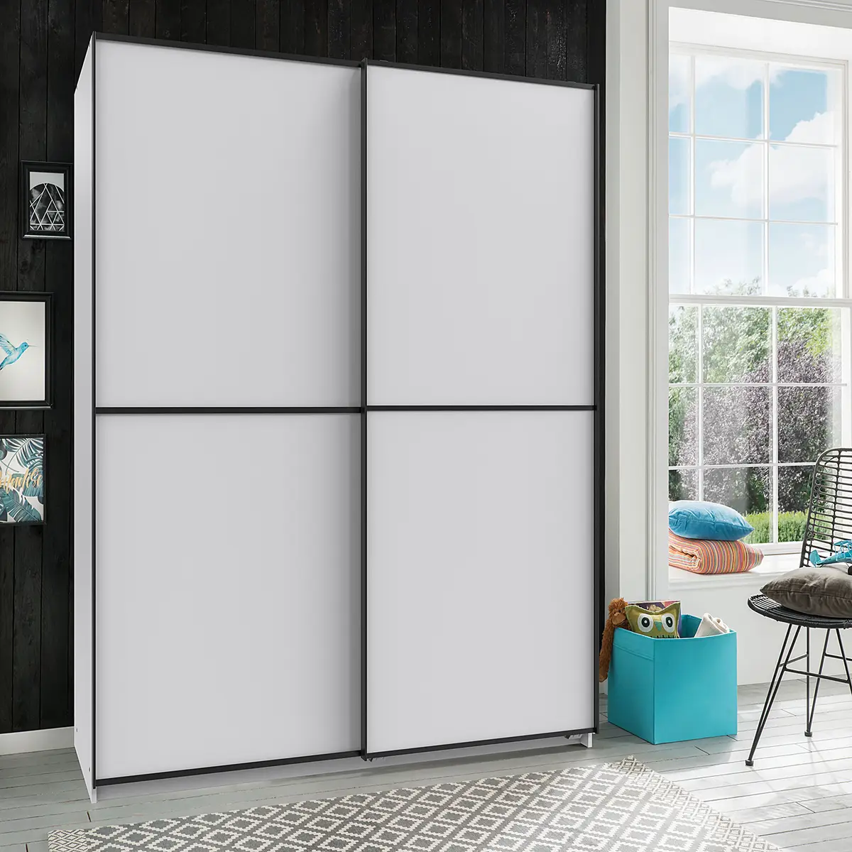 Schwebetürenschrank Ulm 135cm Weiß/Weiß ohne Spiegeltür/-en