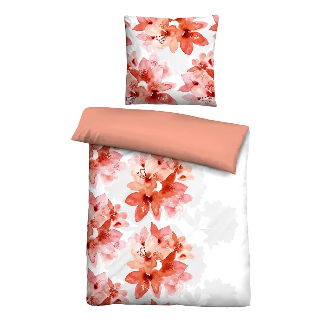 Castell Biber-Bettwäsche Blumen 155 x 220 cm + Kissen 80 x 80 cm | Rot