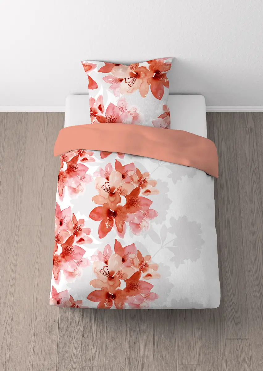 Castell Biber-Bettwäsche Blumen 155 x 220 cm + Kissen 80 x 80 cm | Rot