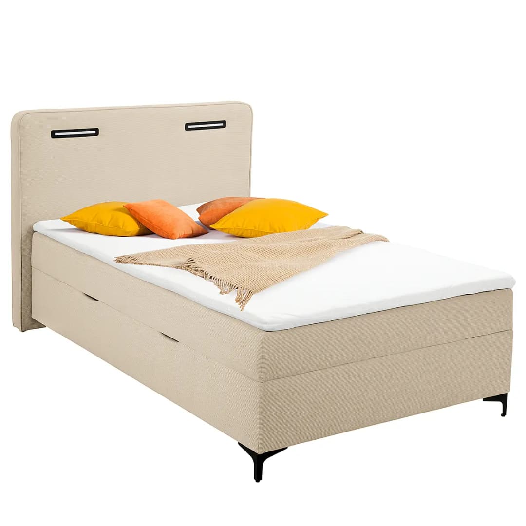 Beleuchtetes Boxbett Tewon 120 x 200cm Cordstoff Onika Beige | Beige