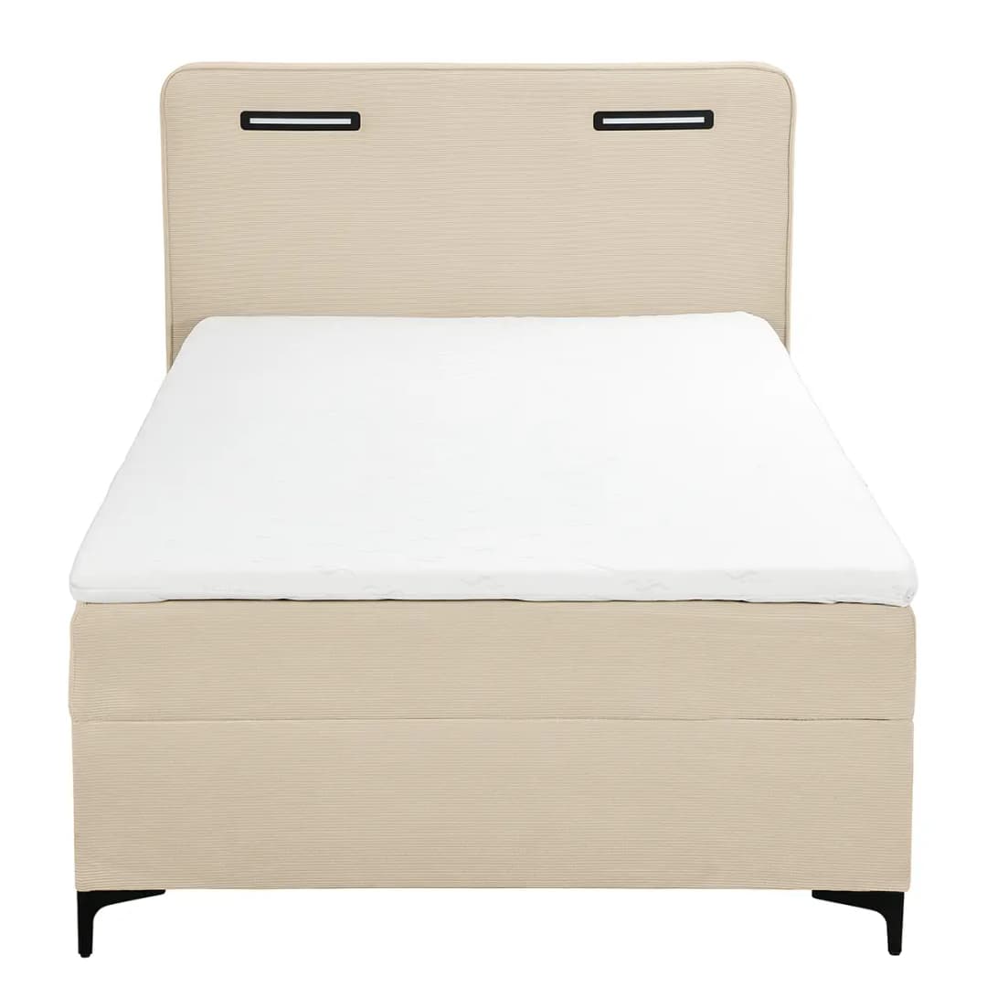Beleuchtetes Boxbett Tewon 120 x 200cm Cordstoff Onika Beige | Beige