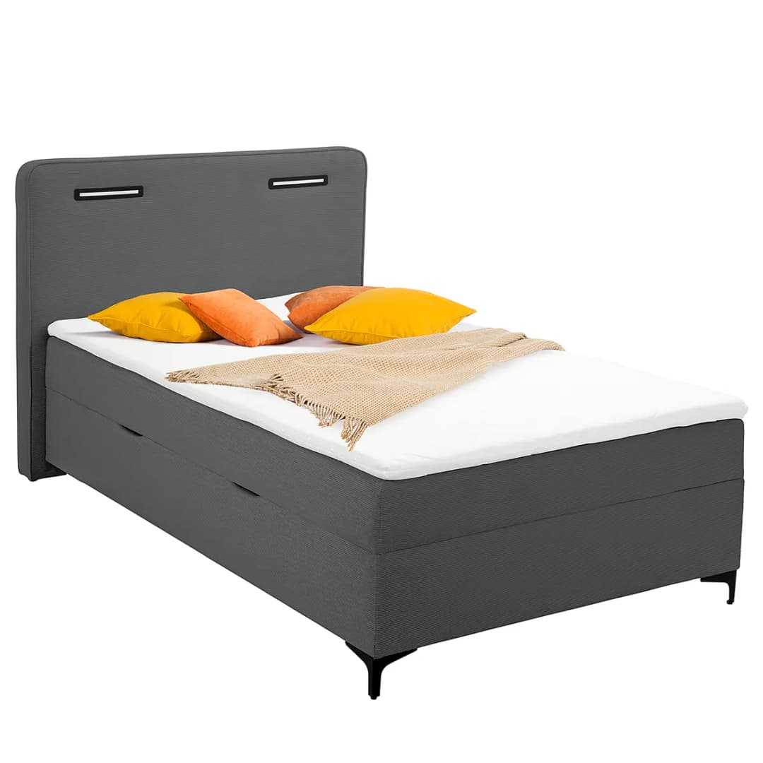 Beleuchtetes Boxbett Tewon 100 x 200cm Cordstoff Onika Grau