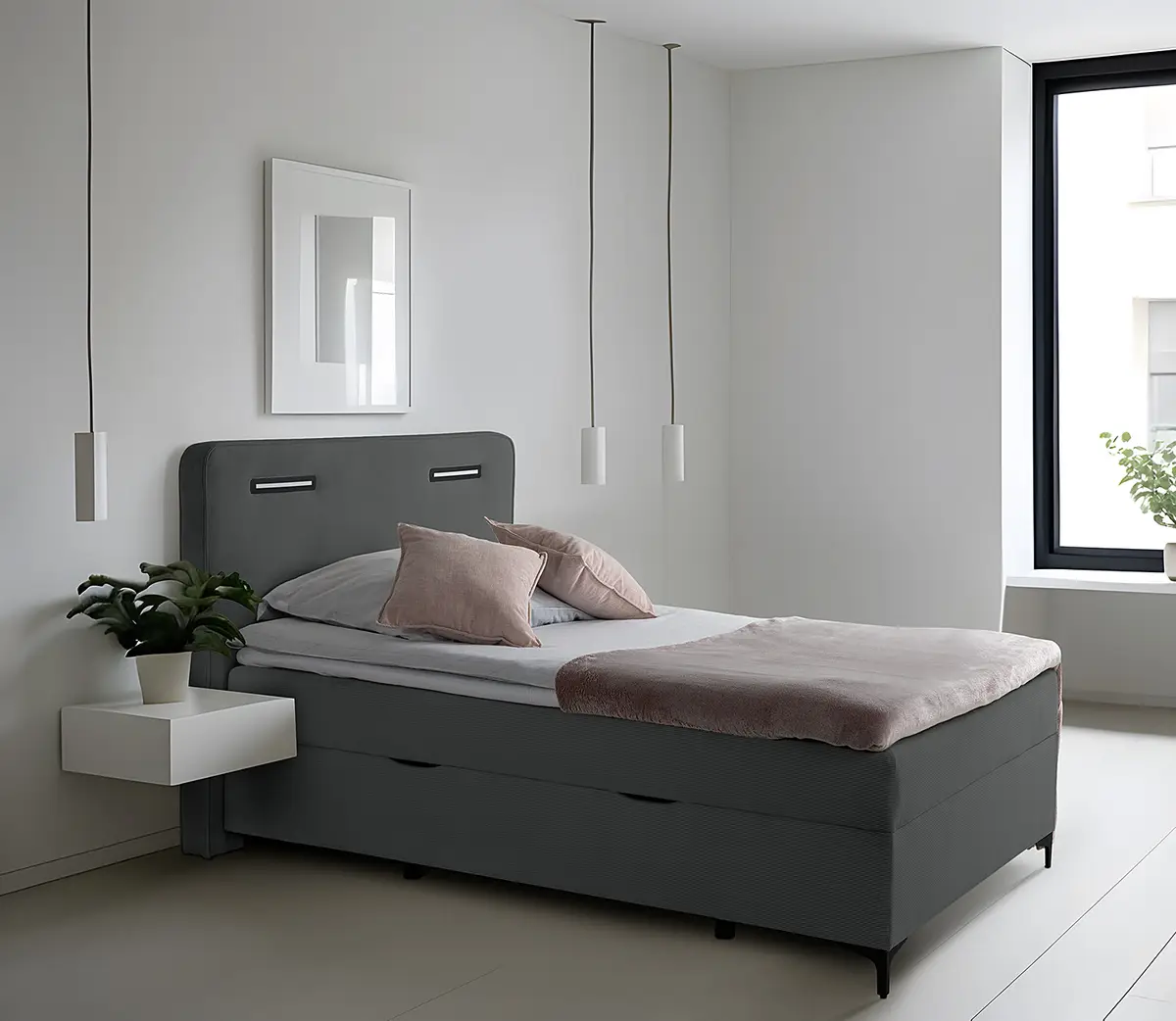 Beleuchtetes Boxbett Tewon 100 x 200cm Cordstoff Onika Grau