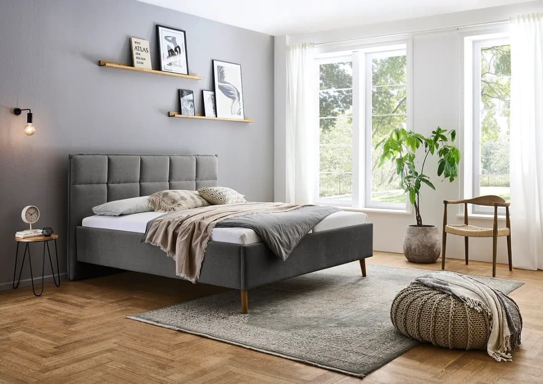 Polsterbett 180 x 200cm Webstoff Schwarz/Anthrazit | Schwarz