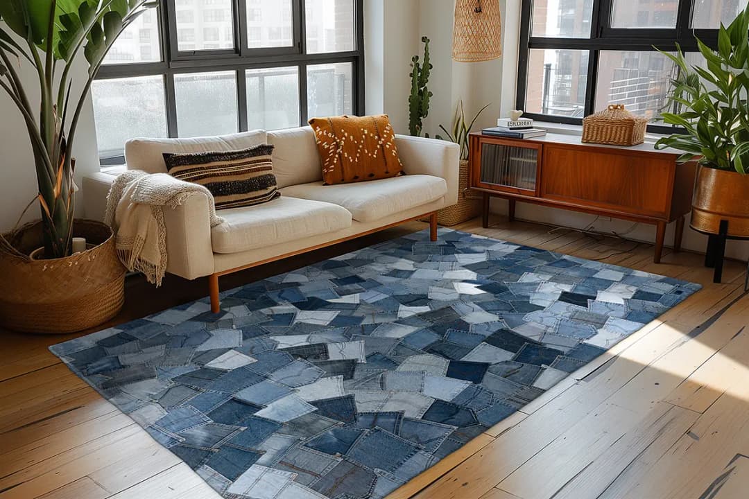 Kurzflorteppich My Denim Pocket Blau 80 x 150cm Flachgewebe