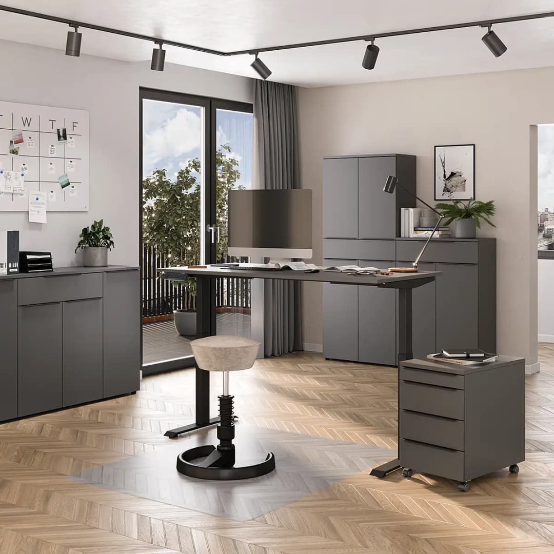 Höhenverstellbarer Schreibtisch Mailand 180cm Grau/Graphit | Grau