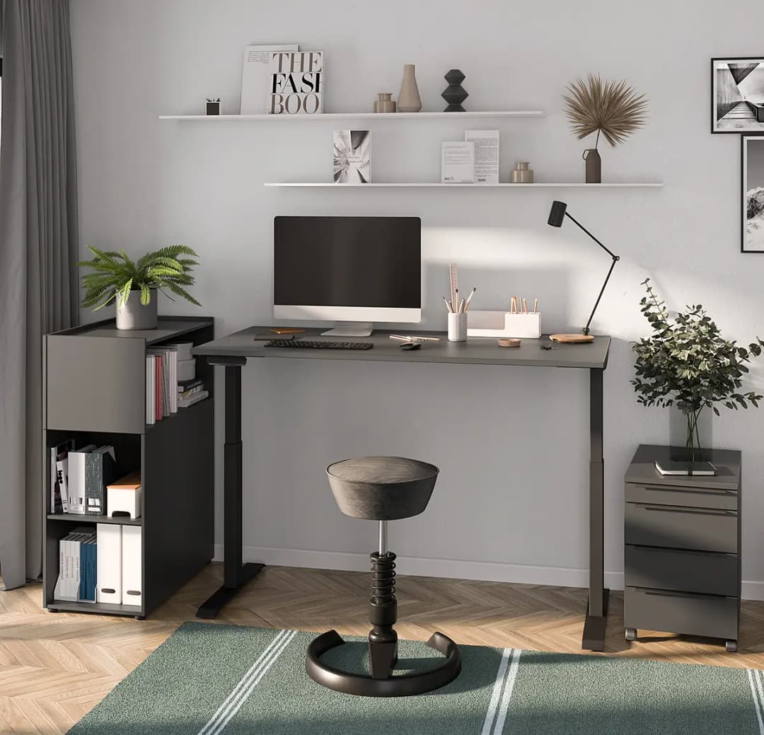 Höhenverstellbarer Schreibtisch Mailand 180cm Grau/Graphit | Grau