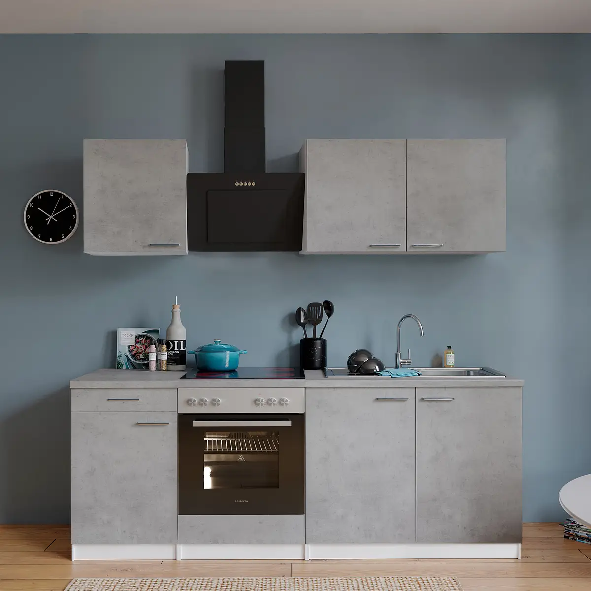 Küchenzeile Malia III 210cm Grau/Beton Dekor | Grau