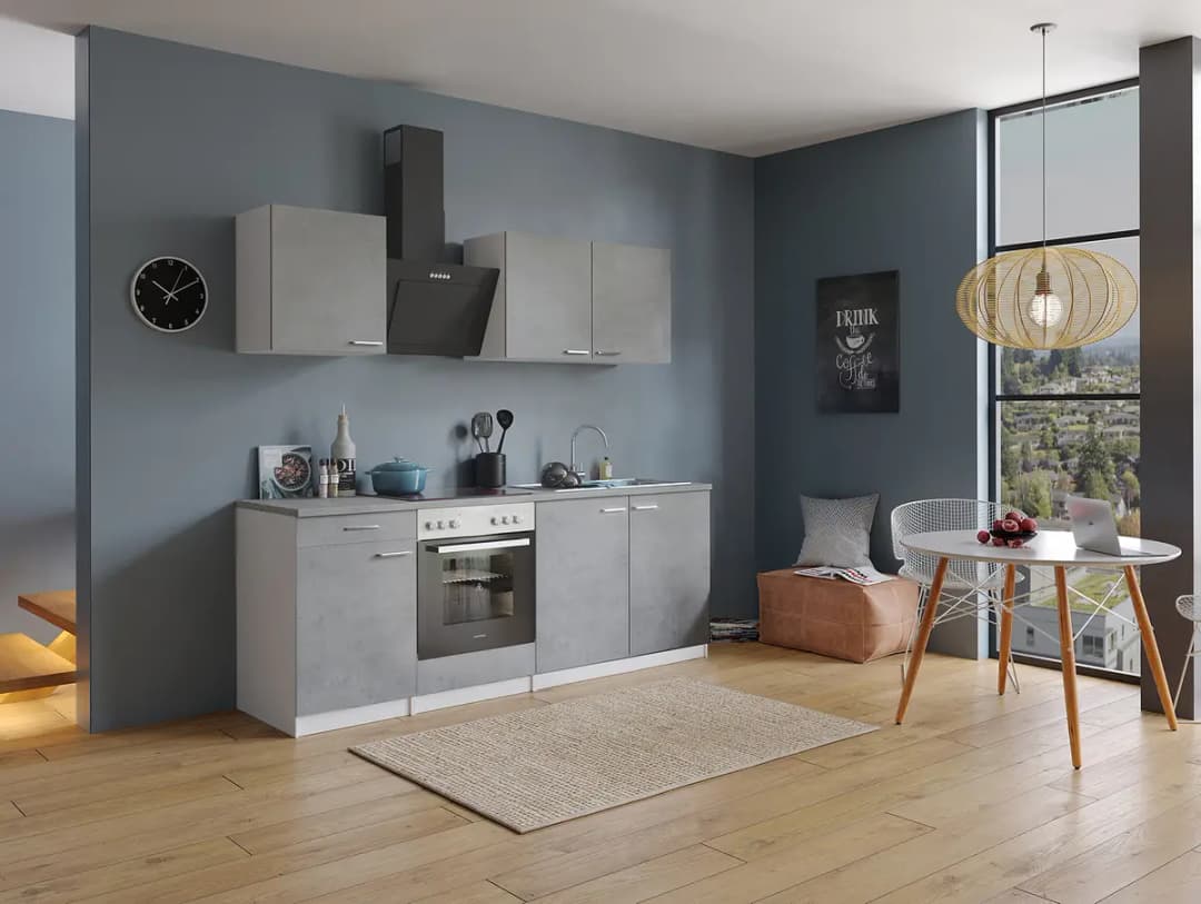 Küchenzeile Malia III 210cm Grau/Beton Dekor | Grau