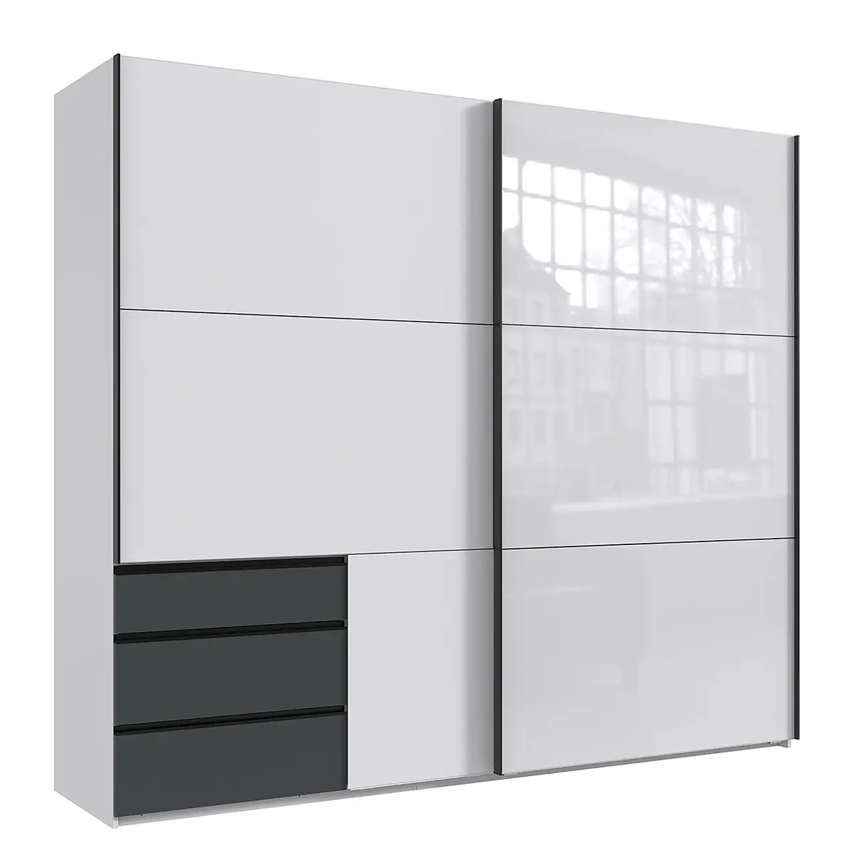 Schwebetürenschrank Level36 216 cm Typ A 250cm Weiß/Glas Weiß