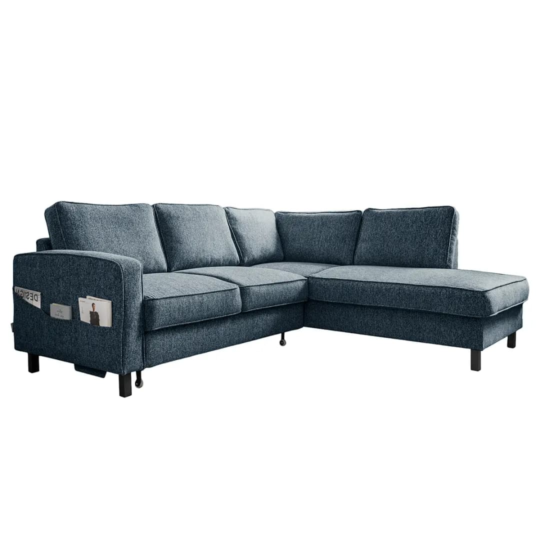Ecksofa Kuhni mit Ottomane Blau Strukturstoff Ethea | Blau