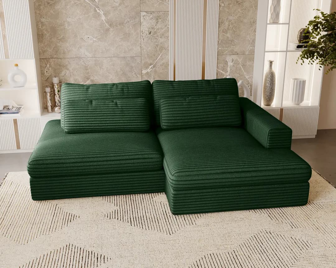 Ecksofa mit Schlaffunktion Grün Plüsch-Cordstoff Tila | Grün