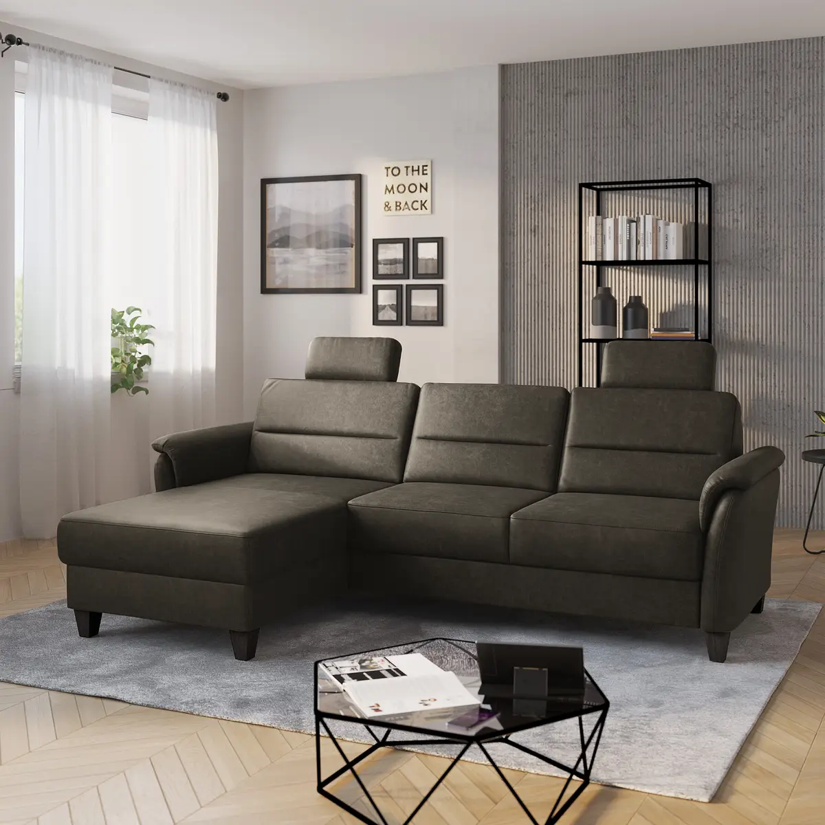 Ecksofa mit Longchair Priya | Grau