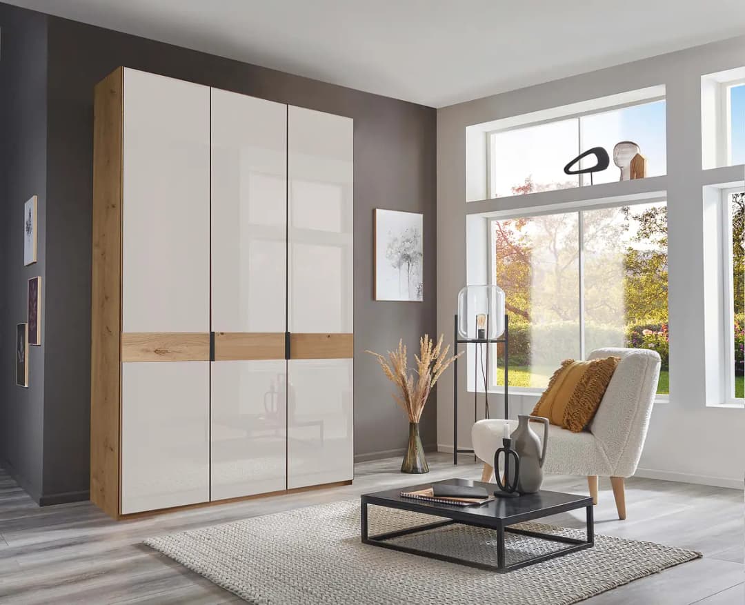 Drehtürenschrank - Glastür B 148 x 236cm Braun/Weiß/Weiß
