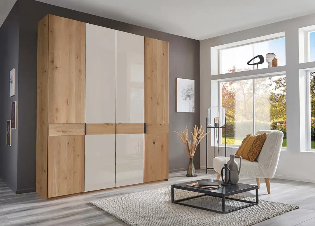 Drehtürenschrank - Glastür A 197 x 236cm Braun/Beige/Champagner