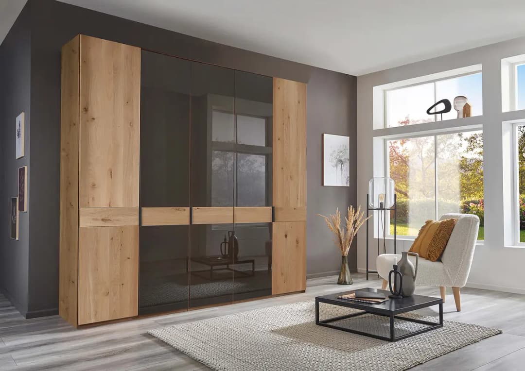 Drehtürenschrank - Glastür A 246 x 216cm Braun/Mokka | Braun