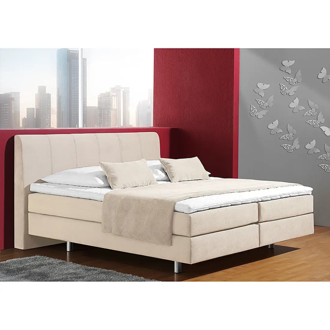 Boxspringbett Baila 180 x 200cm Webstoff Beige/Ecru H2 | Beige