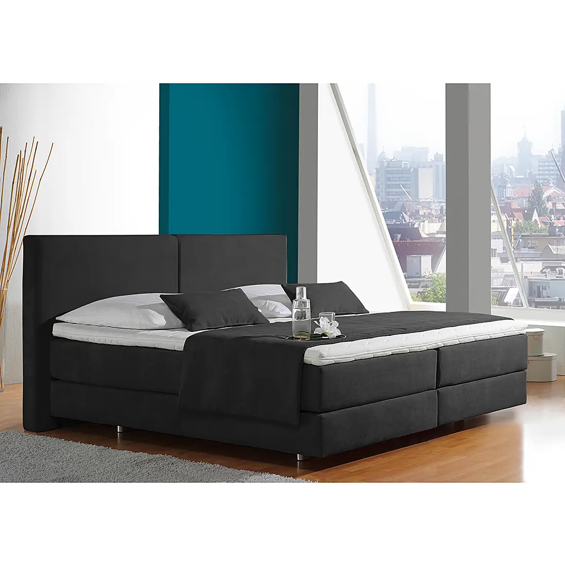 Boxspringbett Nilan 140 x 200cm Mischgewebe Grau/Anthrazit H3