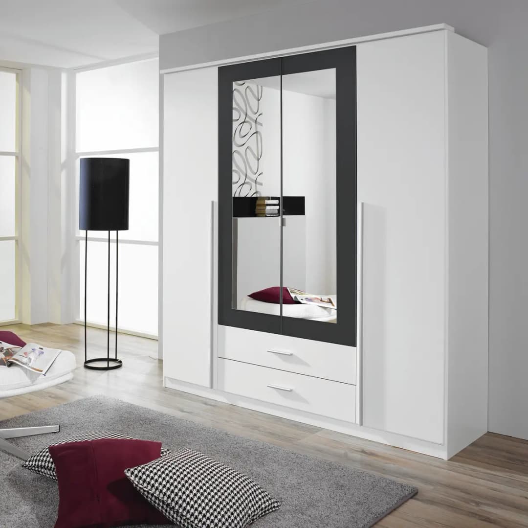 Drehtürenschrank Krefeld 181cm Weiß/Alpinweiß/Graumetallic