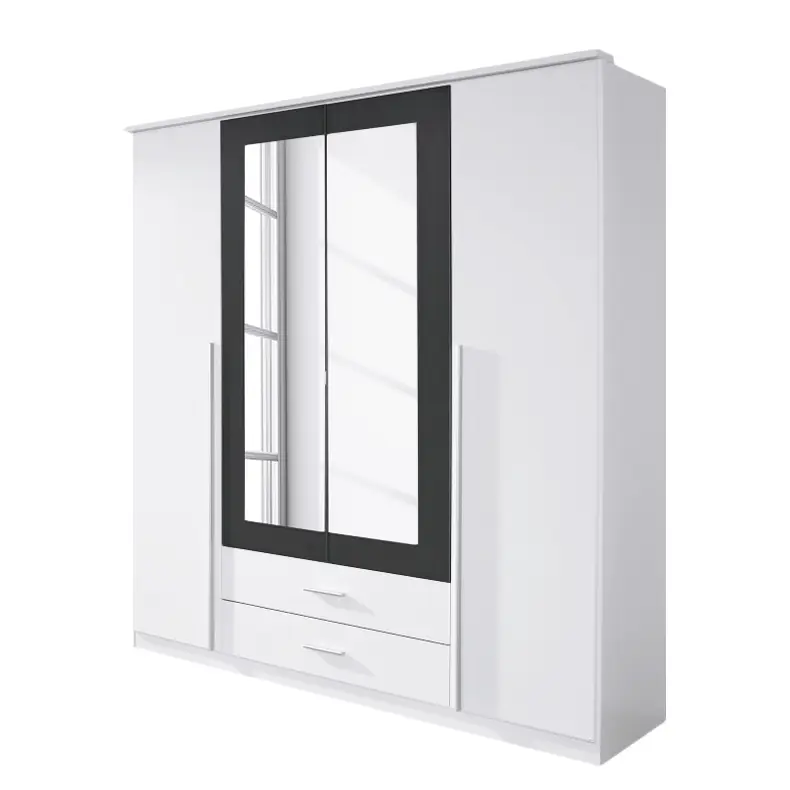 Drehtürenschrank Krefeld 181cm Weiß/Alpinweiß/Graumetallic