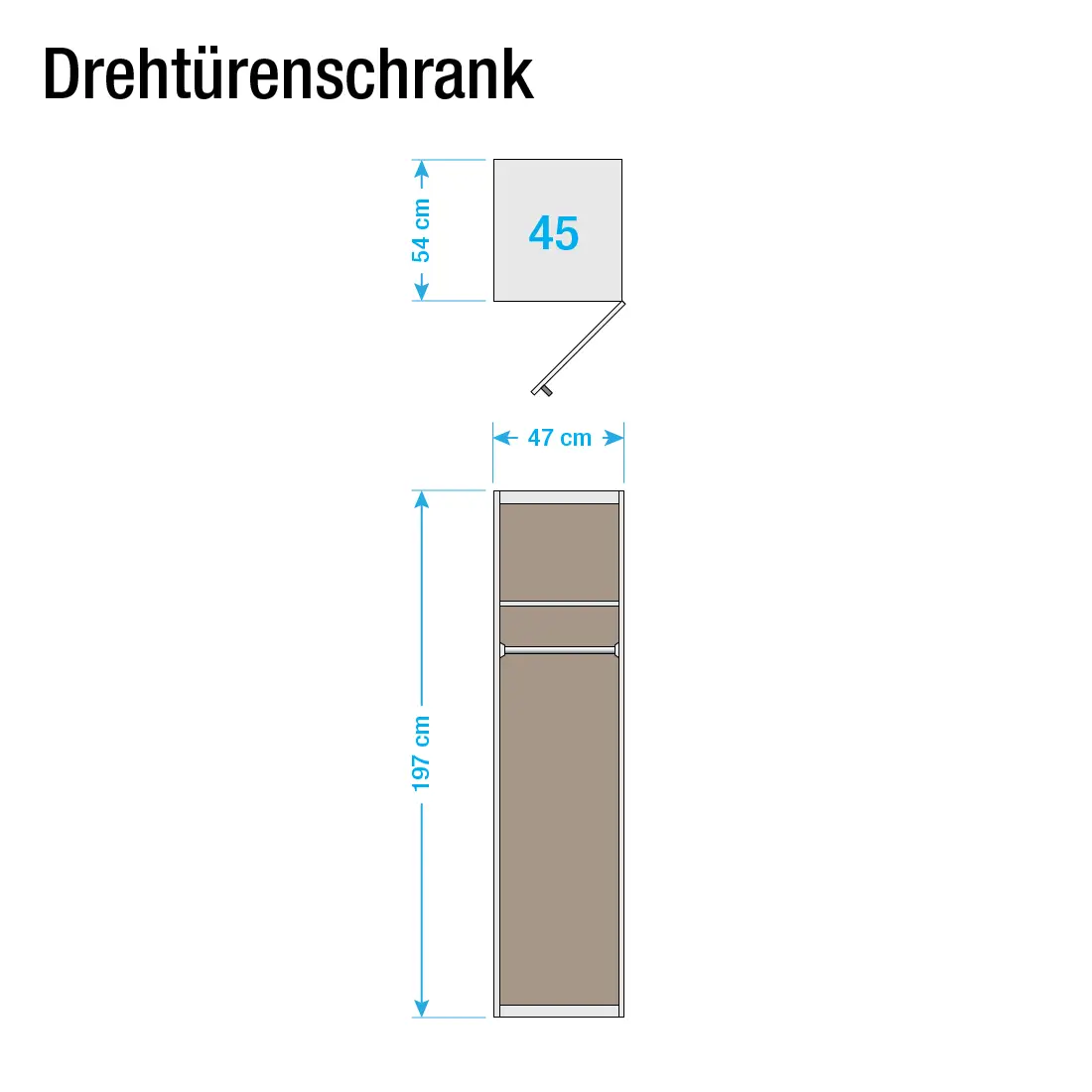 Drehtürenschrank 47cm Weiß/Beige/Eiche Sonoma Dekor/Hochglanz