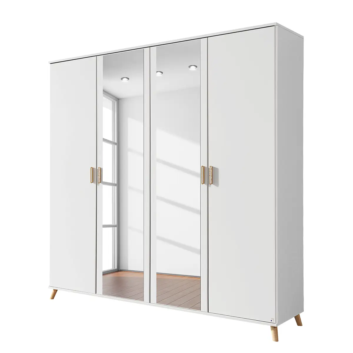 Drehtürenschrank Falun mit Spiegel 181cm Weiß | Weiß