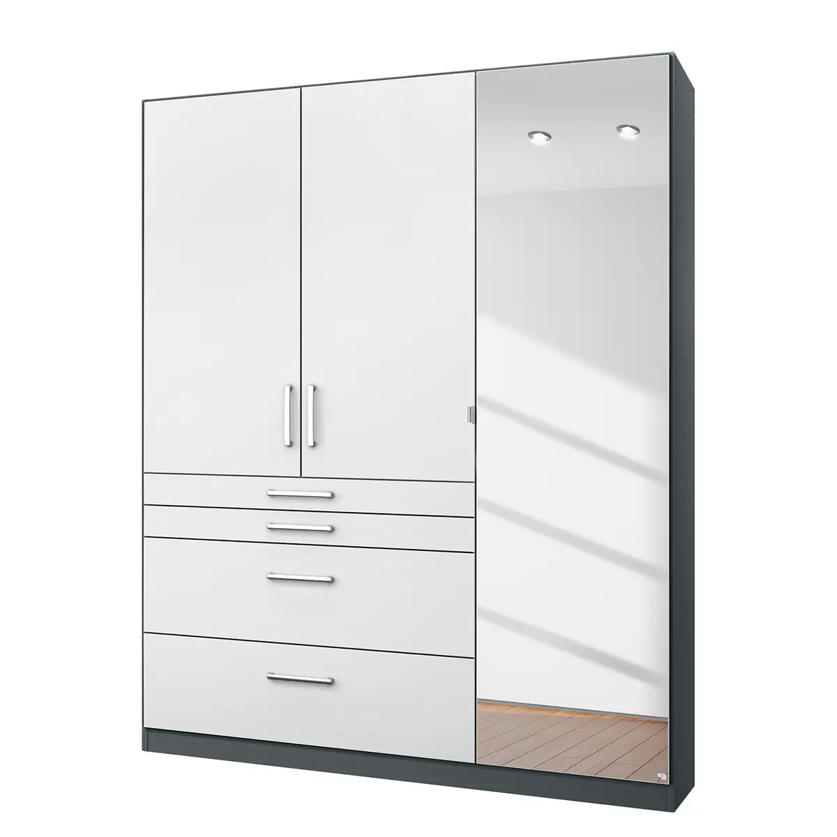 Drehtürenschrank Homburg II 136cm Weiß/Graumetallic mit | Weiß