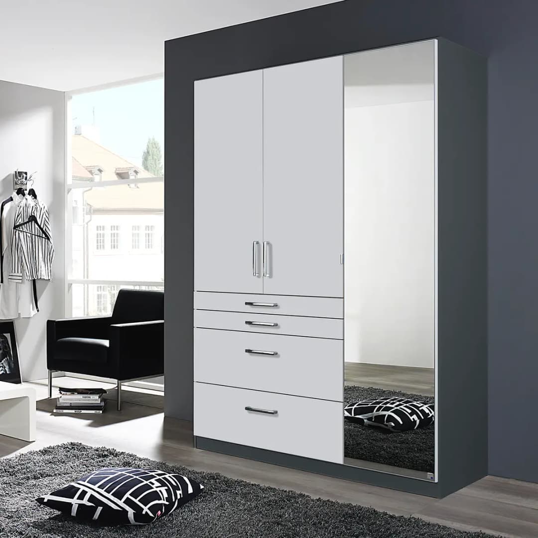 Drehtürenschrank Homburg II 136cm Weiß/Graumetallic mit | Weiß