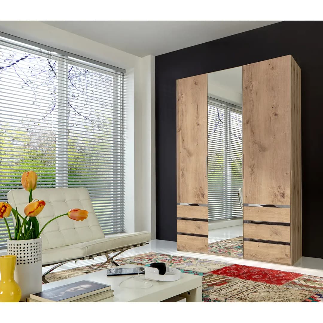 Drehtürenschrank Level 36A 150 x 236cm Beige/Plankeneiche