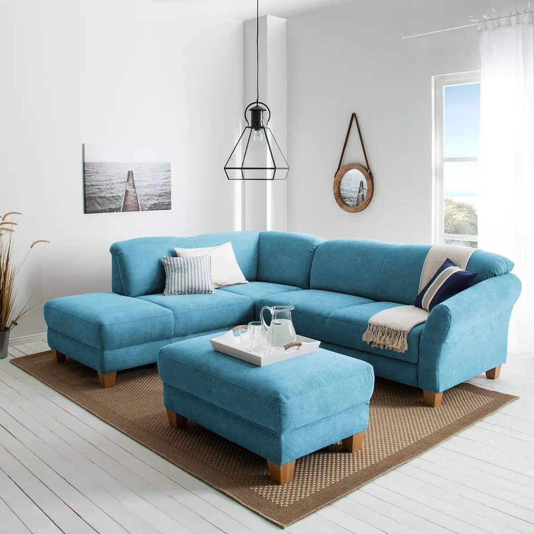 Ecksofa Webstoff Blau/Hellblau | Blau