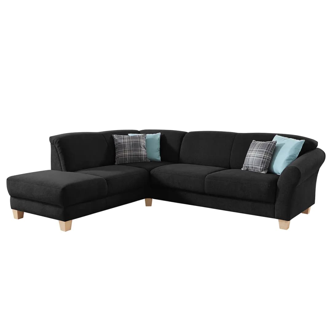 Ecksofa Webstoff Schwarz | Schwarz