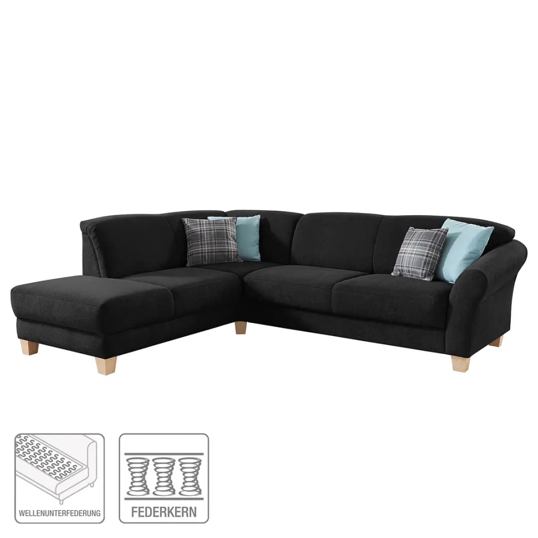 Ecksofa Webstoff Schwarz | Schwarz