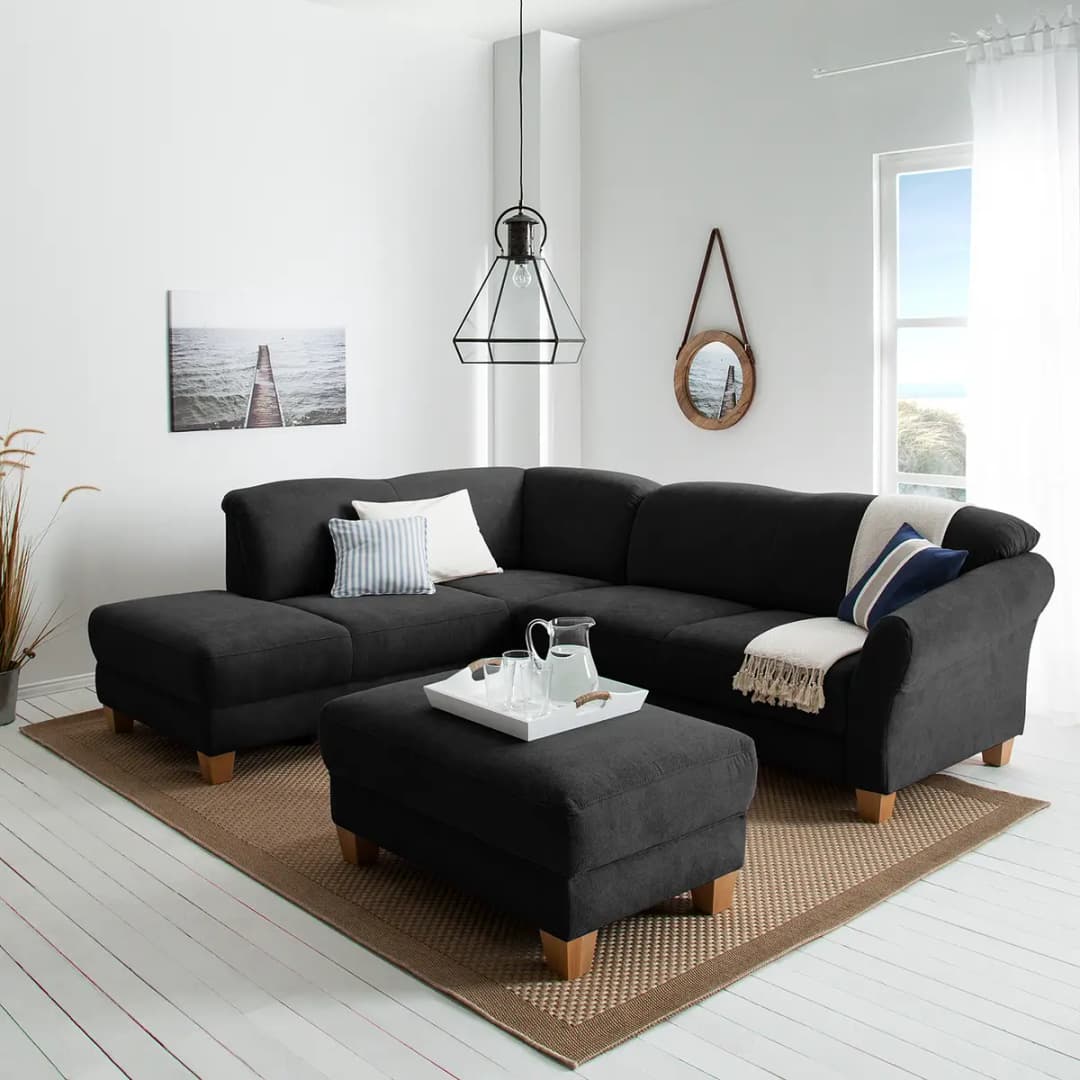 Ecksofa Webstoff Schwarz | Schwarz