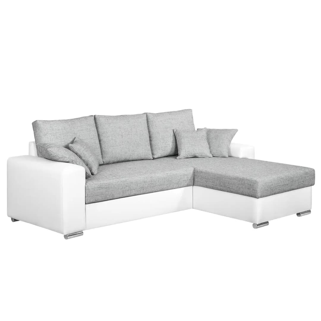 Ecksofa Grau/Weiß/Weiß/Hellgrau Strukturstoff | Grau