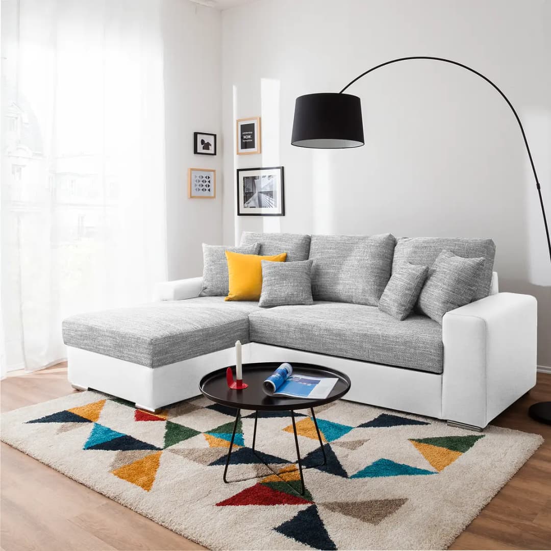 Ecksofa Grau/Weiß/Weiß/Hellgrau Strukturstoff | Grau
