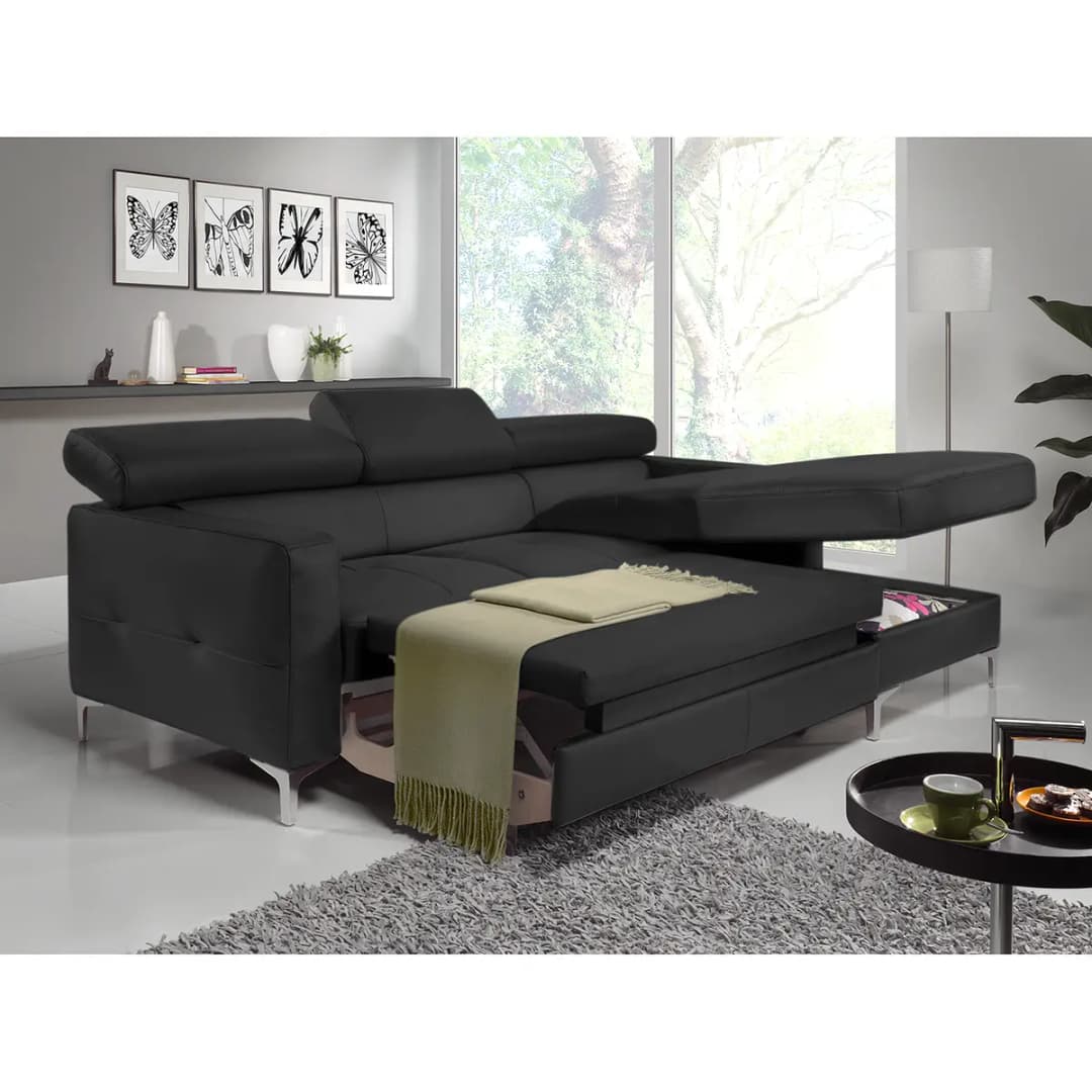 Ecksofa Kunstleder Schwarz | Schwarz