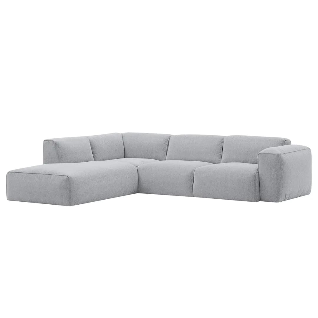home24 Ecksofa 3-Sitzer mit Recamiere Grau Webstoff Saia | Grau